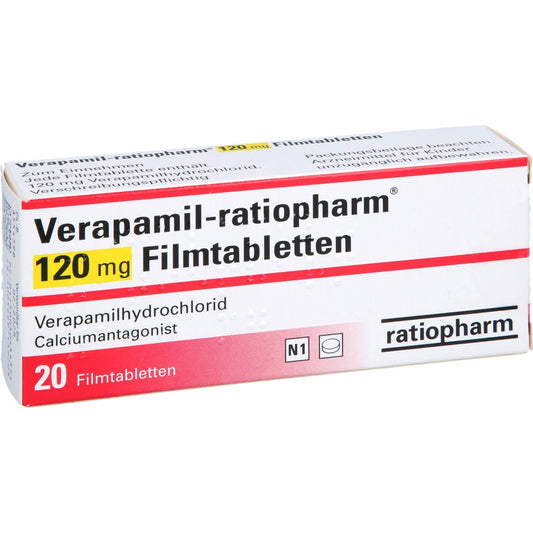 Das Produktfoto zeigt Verapamil-Ratiopharm 120 Mg Filmtabletten (20 stk) PZN 03043435
