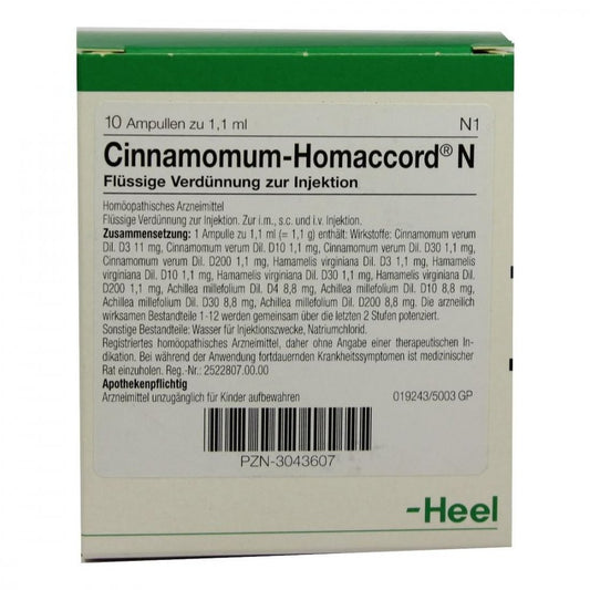 Das Produktfoto zeigt Cinnamomum Homaccord N Ampullen (10 stk) PZN 03043607