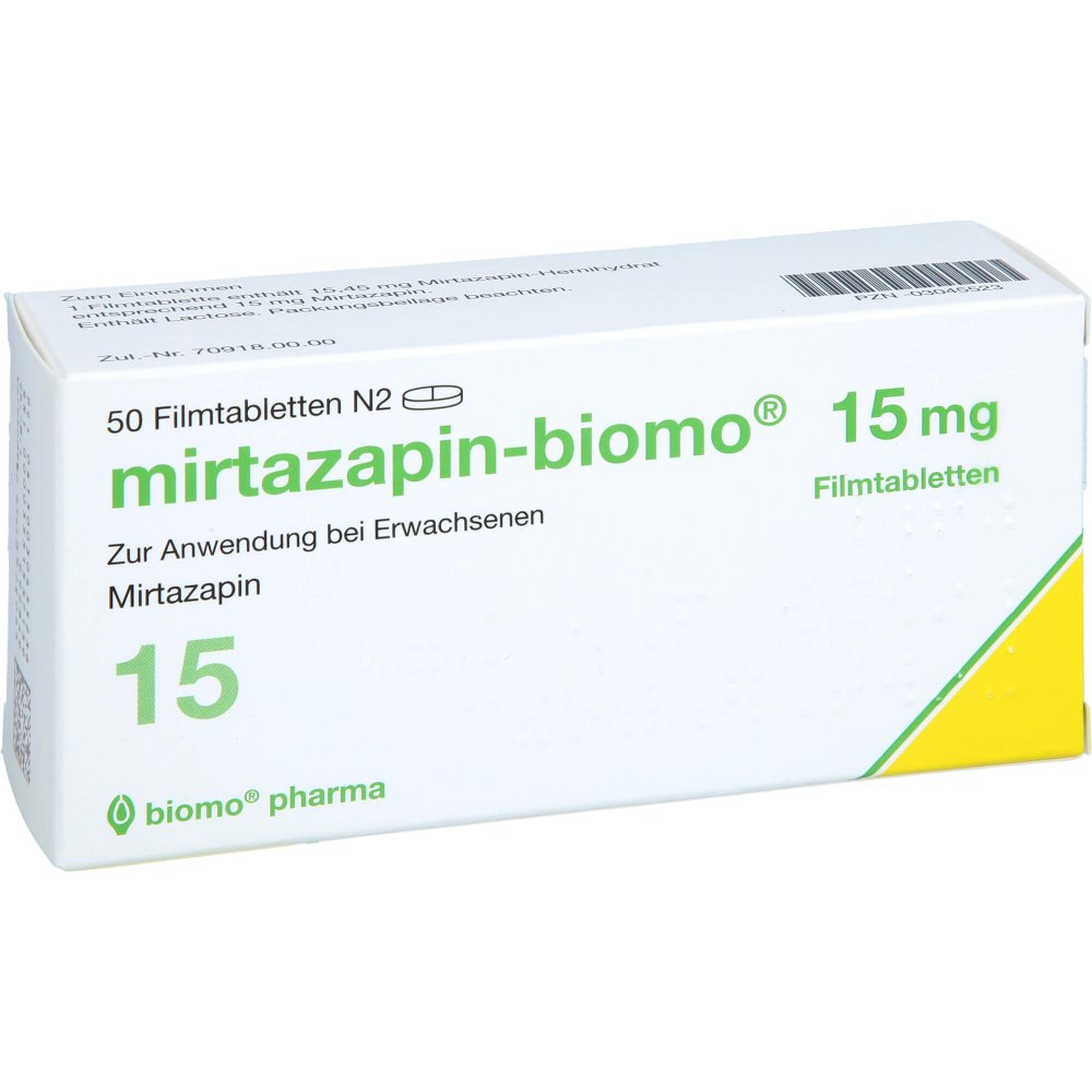Das Produktfoto zeigt Mirtazapin-Biomo 15 Mg Filmtabletten (50 stk) PZN 03045523