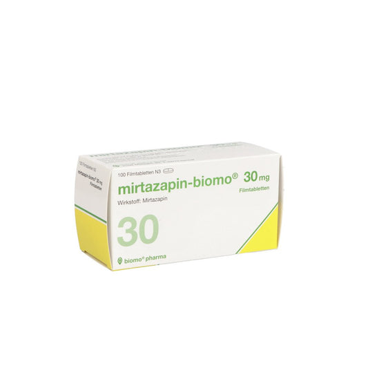 Das Produktfoto zeigt Mirtazapin-Biomo 30 Mg Filmtabletten (100 stk) PZN 03045776