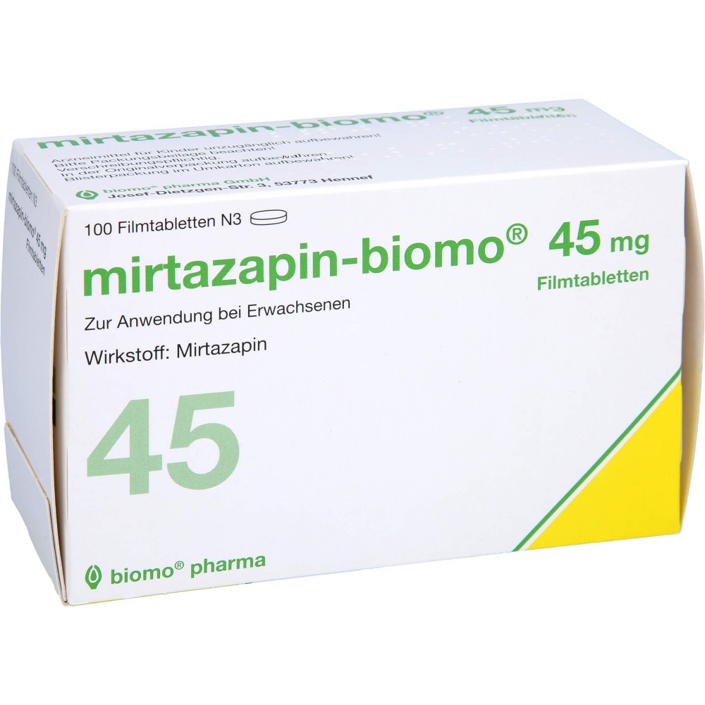 Das Produktfoto zeigt Mirtazapin-Biomo 45 Mg Filmtabletten (100 stk) PZN 03045836