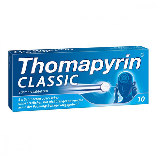Das Produktfoto zeigt Thomapyrin Classic Schmerztabletten (10 stk) PZN 03046698