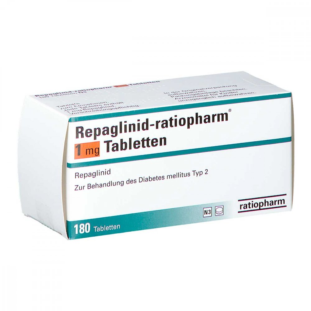 Das Produktfoto zeigt Repaglinid-Ratiopharm 1 Mg Tabletten (180 stk) PZN 03050458