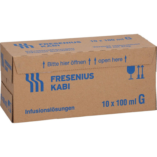 Das Produktfoto zeigt Metronidazol Fresenius 500mg/100ml Glas Inf.-Lsg. (10X100 ml) PZN 03058431