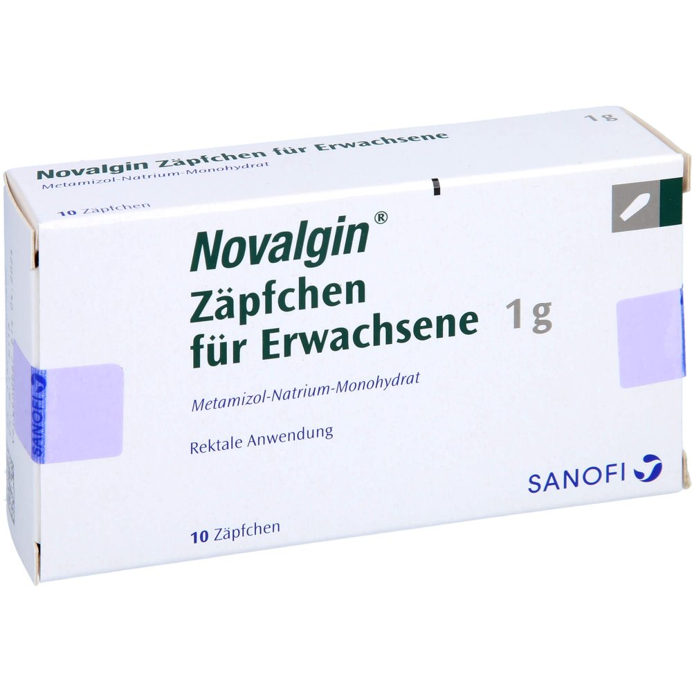 Das Produktfoto zeigt Novalgin Erwachsenensuppositorien (10 stk) PZN 03059407