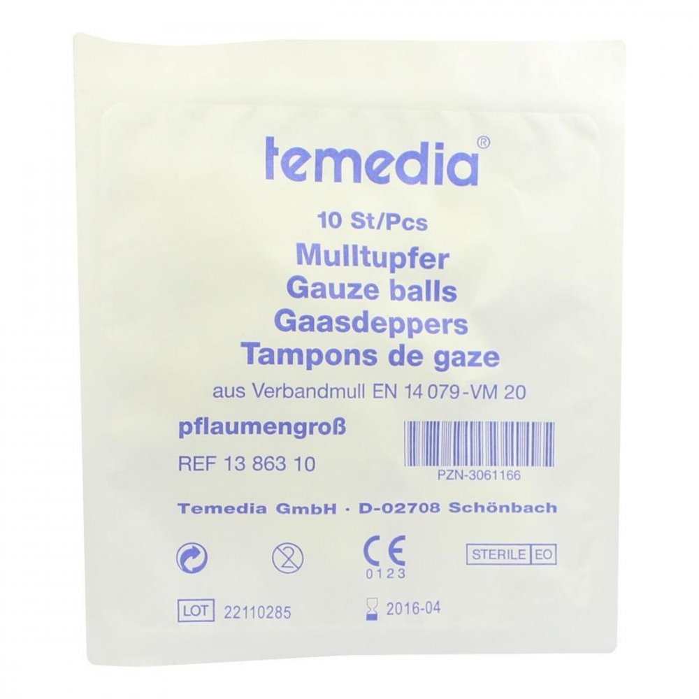 Das Produktfoto zeigt Mulltupfer Pflaumengroß Steril (10 stk) PZN 03061166