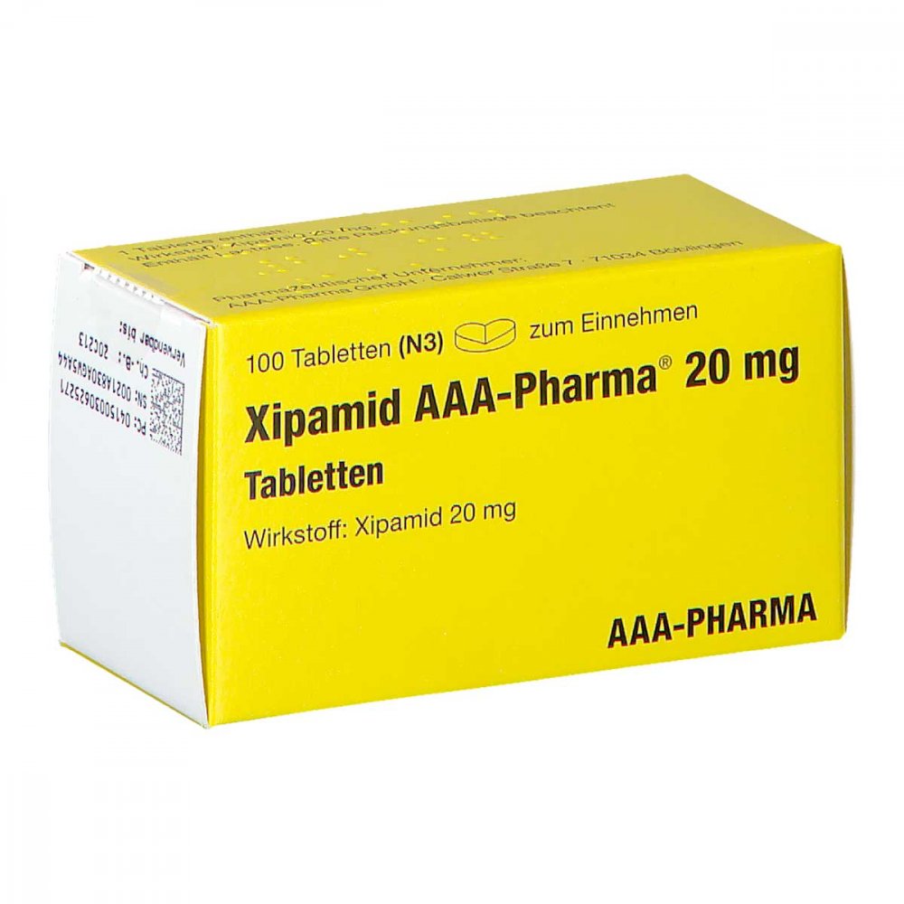 Das Produktfoto zeigt Xipamid 20 Mg Aaa-Pharma Tabletten (100 stk) PZN 03062527