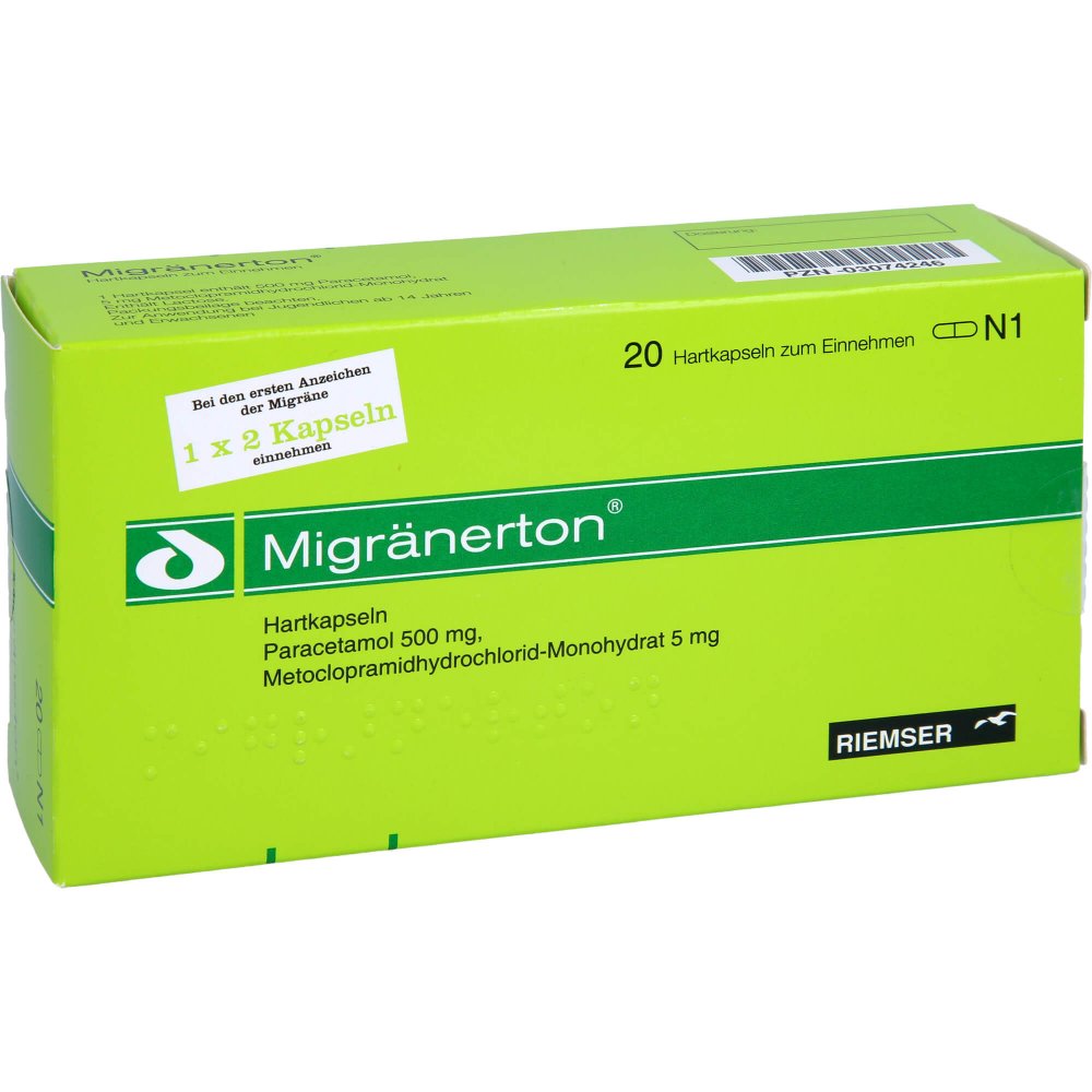 Das Produktfoto zeigt Migraenerton Hartkapseln (20 stk) PZN 03074246