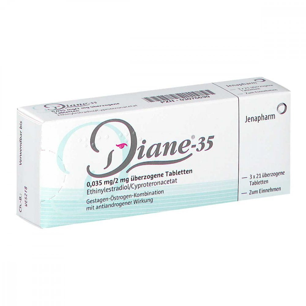 Das Produktfoto zeigt Diane 35 Überzogene Tabletten (3X21 stk) PZN 03076630