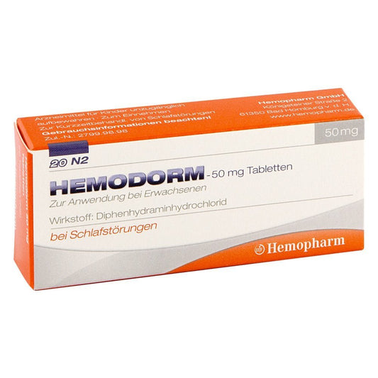 Das Produktfoto zeigt Hemodorm 50 Mg Einschlaftabletten (20 stk) PZN 03078669