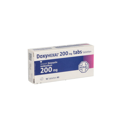 Das Produktfoto zeigt Doxyhexal Tabs 200 Tabletten (10 stk) PZN 03103427