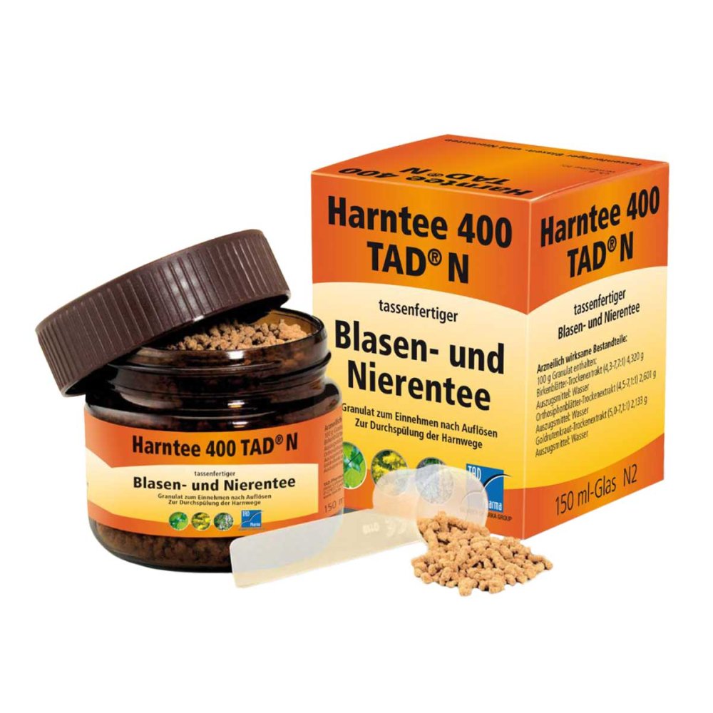 Das Produktfoto zeigt Harntee 400 Tad N Granulat (150 ml) PZN 03106638