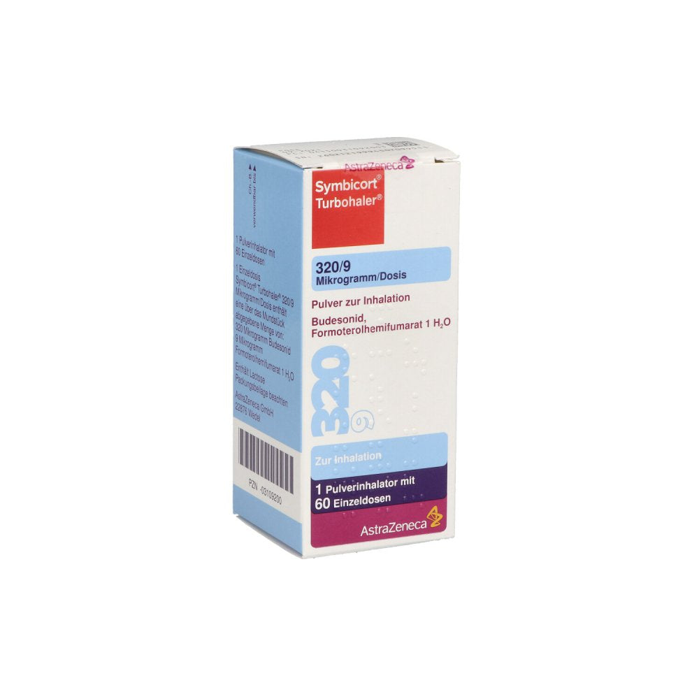 Das Produktfoto zeigt Symbicort Turbohaler 320/9 Μg/Dosis 60 Ed (1 stk) PZN 03109200