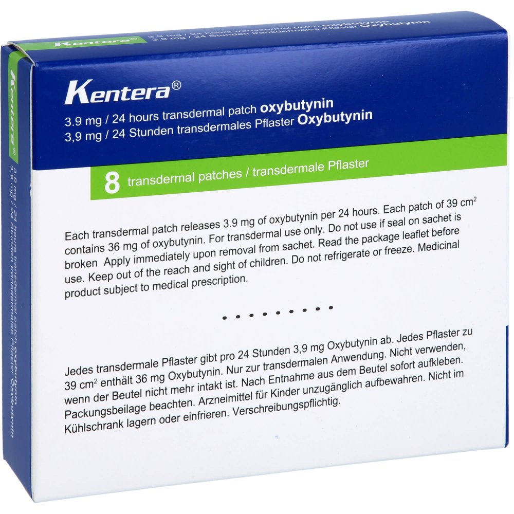 Das Produktfoto zeigt Kentera 3,9 Mg/24 Stunden Transdermale Pflaster (8 stk) PZN 03109921