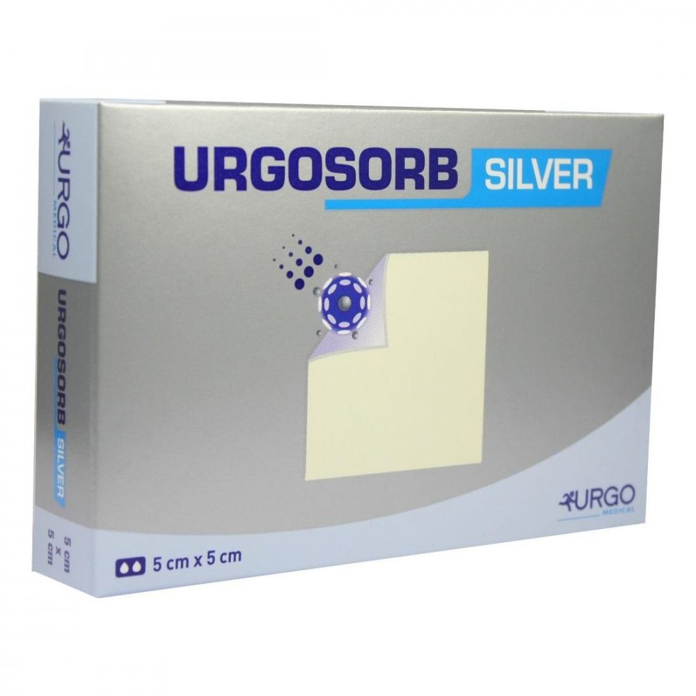 Das Produktfoto zeigt Urgosorb Silver 5x5 Cm Kompressen (10 stk) PZN 03120093