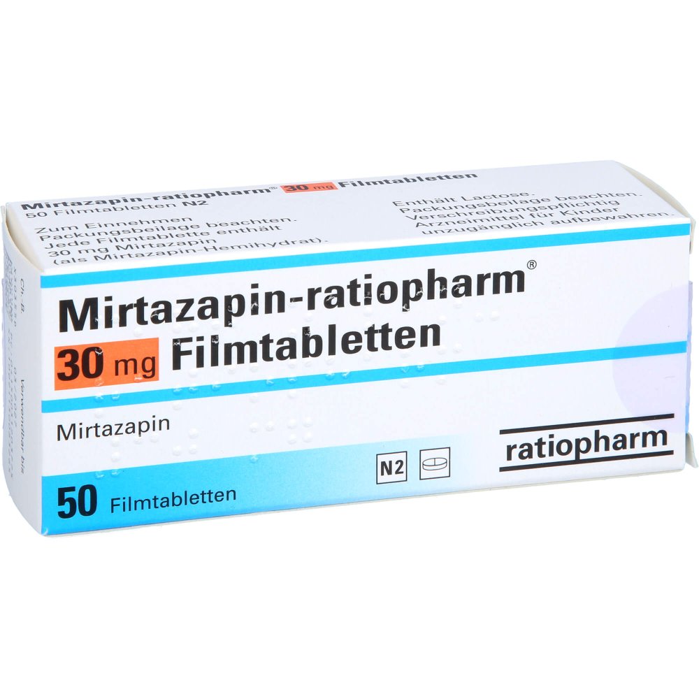 Das Produktfoto zeigt Mirtazapin-Ratiopharm 30 Mg Filmtabletten (50 stk) PZN 03120377