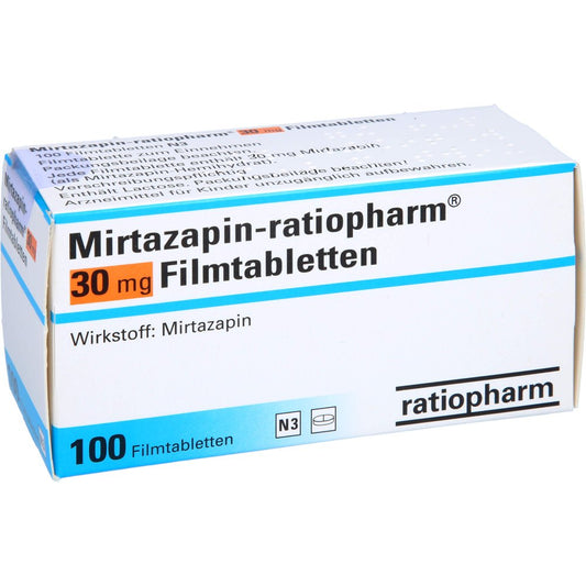 Das Produktfoto zeigt Mirtazapin-Ratiopharm 30 Mg Filmtabletten (100 stk) PZN 03120414