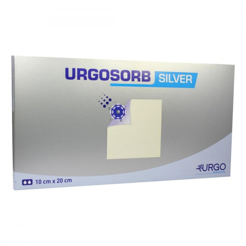 Das Produktfoto zeigt Urgosorb Silver 10x20 Cm Kompressen (5 stk) PZN 03121230