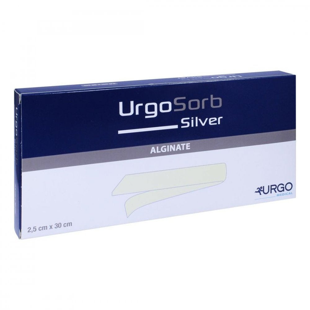 Das Produktfoto zeigt Urgosorb Silver 2,5x30 Cm Tamponade (5 stk) PZN 03121247