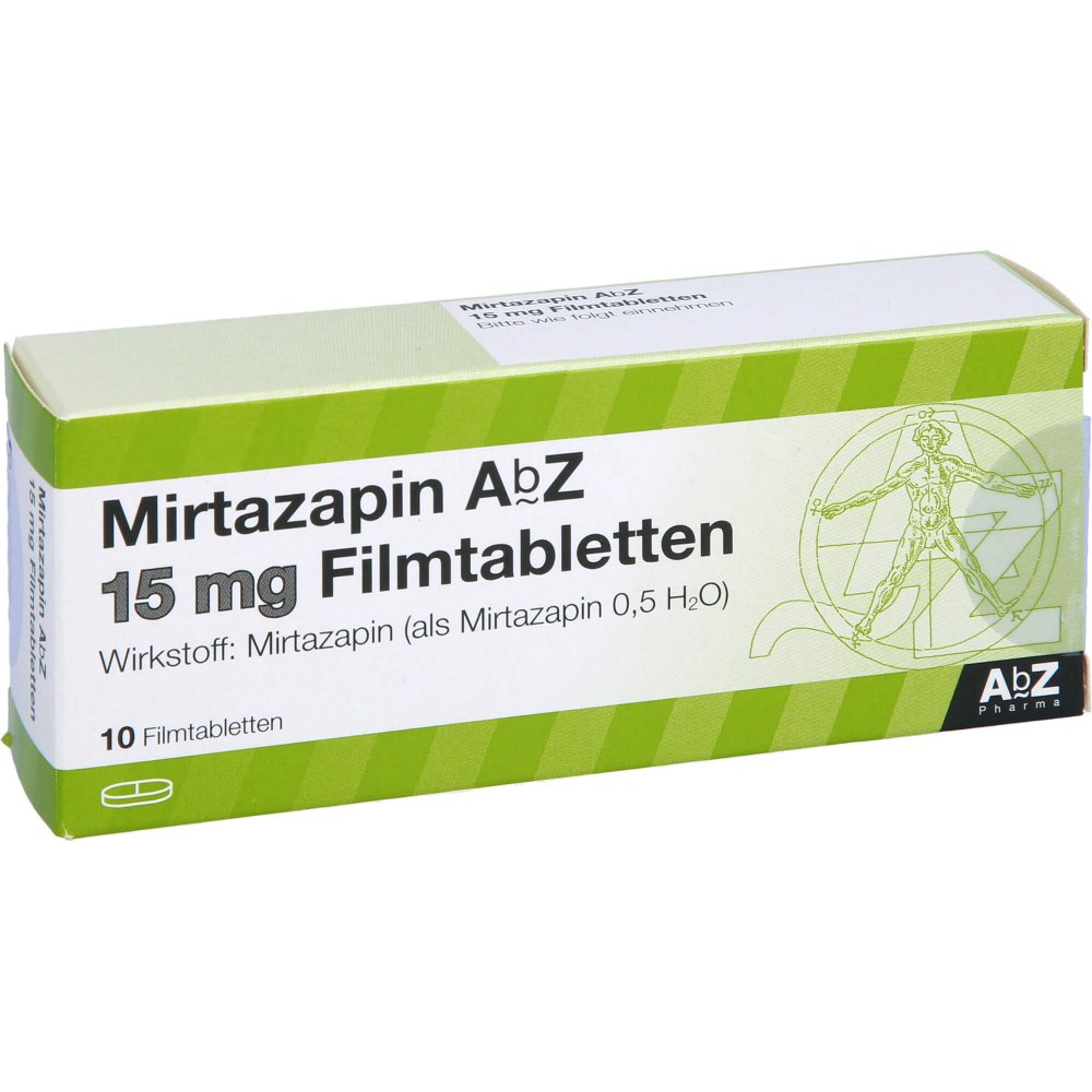 Das Produktfoto zeigt Mirtazapin Abz 15 Mg Filmtabletten (10 stk) PZN 03123074