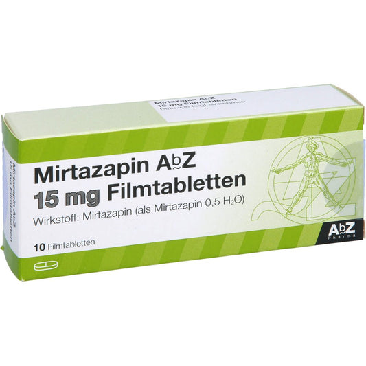 Das Produktfoto zeigt Mirtazapin Abz 15 Mg Filmtabletten (10 stk) PZN 03123074