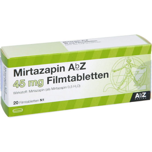Das Produktfoto zeigt Mirtazapin Abz 45 Mg Filmtabletten (20 stk) PZN 03123163