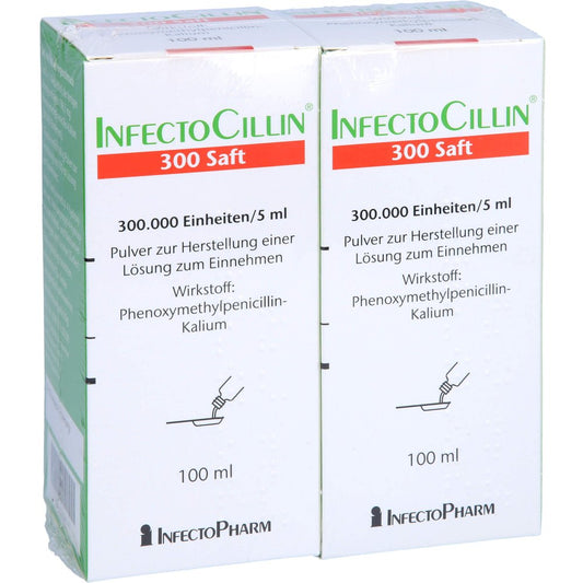 Das Produktfoto zeigt Infectocillin 300 Saft Trockensaft (2X100 ml) PZN 03124961