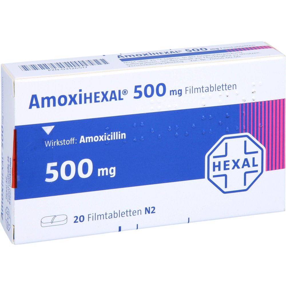 Das Produktfoto zeigt Amoxihexal 500 Mg Filmtabletten (20 stk) PZN 03126517