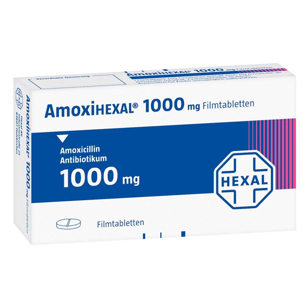 Das Produktfoto zeigt Amoxihexal 1000 Mg Filmtabletten (10 stk) PZN 03126575