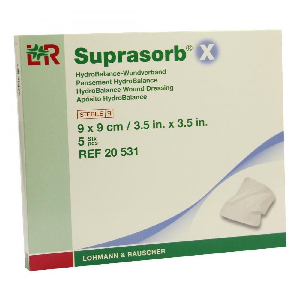 Das Produktfoto zeigt Suprasorb X Hydrobalance Wundverb.9x9 Cm (5 stk) PZN 03126807