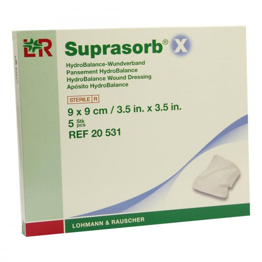 Das Produktfoto zeigt Suprasorb X Hydrobalance Wundverb.9x9 Cm (5 stk) PZN 03126807