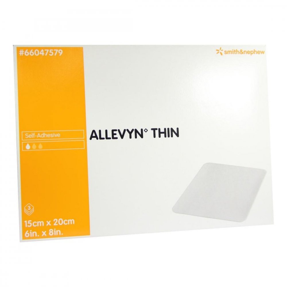 Das Produktfoto zeigt Allevyn Thin 15x20 Cm Dünne Wundauflage (3 stk) PZN 03126925
