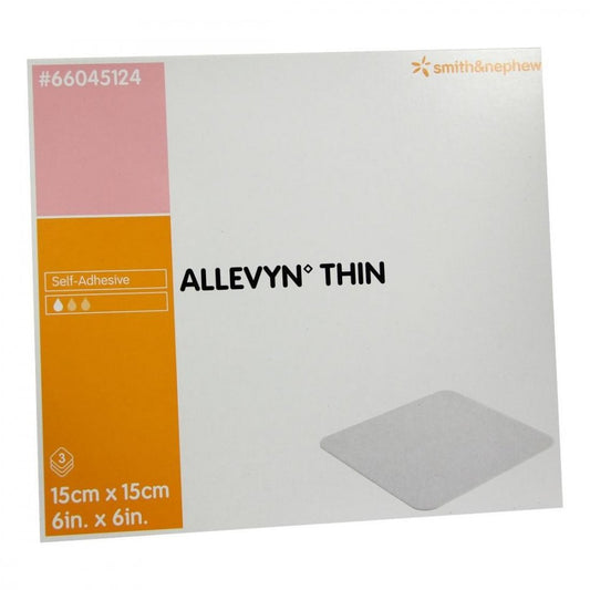 Das Produktfoto zeigt Allevyn Thin 15x15 Cm Dünne Wundauflage (3 stk) PZN 03126931