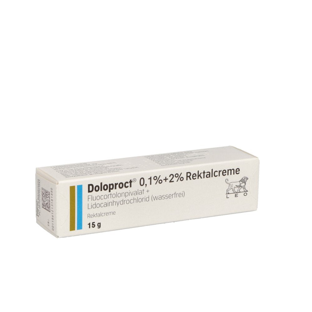 Das Produktfoto zeigt Doloproct 0,1% + 2% Rektalcreme (15 g) PZN 03130507