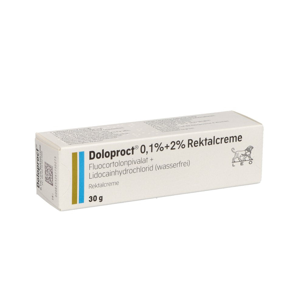 Das Produktfoto zeigt Doloproct 0,1% + 2% Rektalcreme (30 g) PZN 03130513