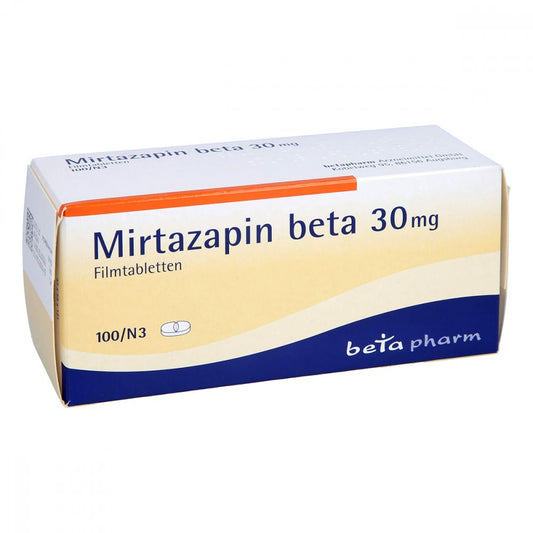 Das Produktfoto zeigt Mirtazapin Beta 30 Mg Filmtabletten (100 stk) PZN 03136415
