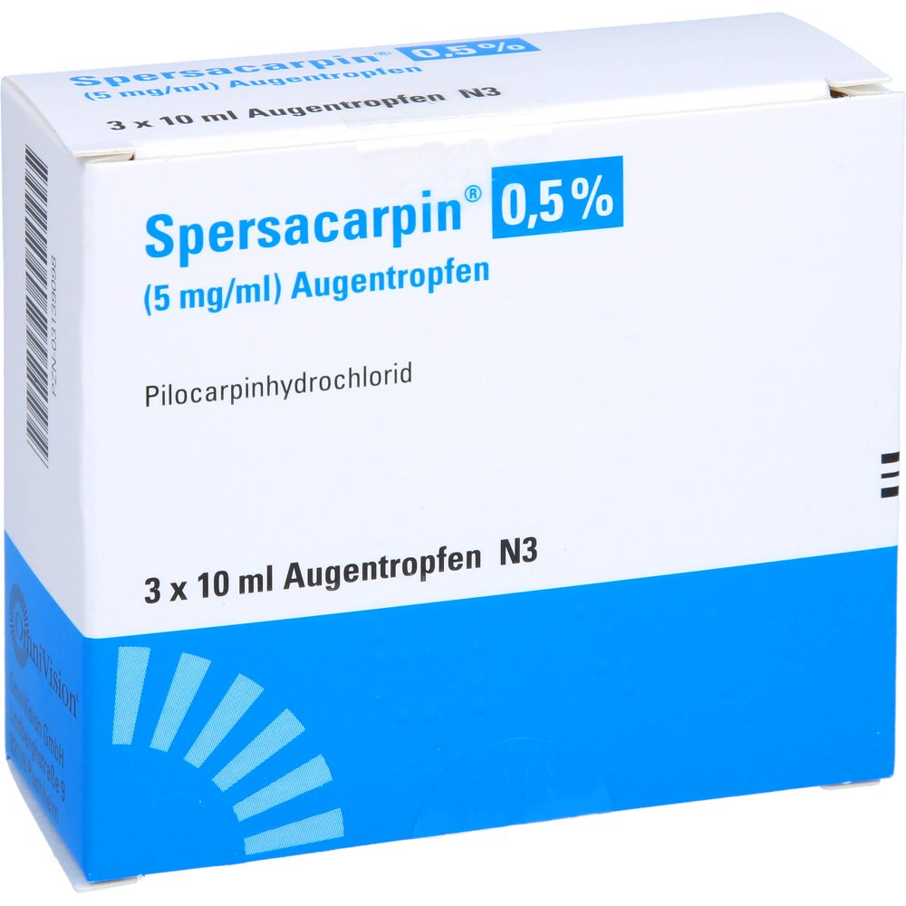 Das Produktfoto zeigt Spersacarpin 0,5% Augentropfen (3X10 ml) PZN 03139098