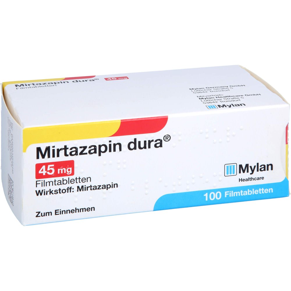 Das Produktfoto zeigt Mirtazapin Dura 45 Mg Filmtabletten (100 stk) PZN 03152911