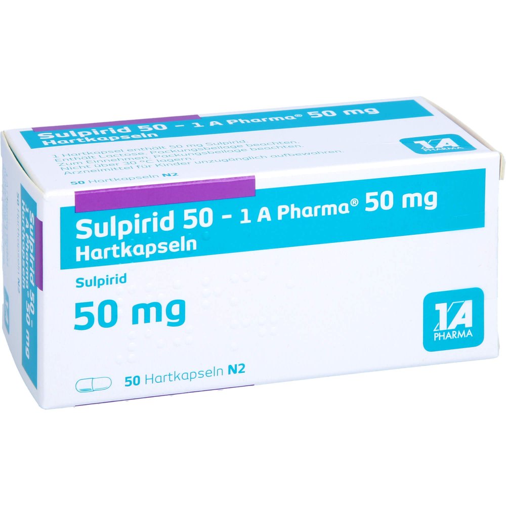 Das Produktfoto zeigt Sulpirid 50-1a Pharma Hartkapseln (50 stk) PZN 03157162
