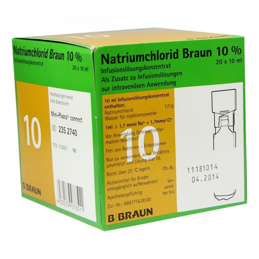 Das Produktfoto zeigt Natriumchlorid 10% Braun Mpc Infusionslsg.-Konz. (20X10 ml) PZN 03158291