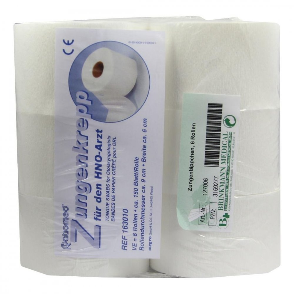 Das Produktfoto zeigt Zungenläppchen Kreppapier 6 Rollen (1 Pck) PZN 03169277