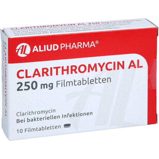 Das Produktfoto zeigt Clarithromycin Al 250 Mg Filmtabletten (10 stk) PZN 03169811