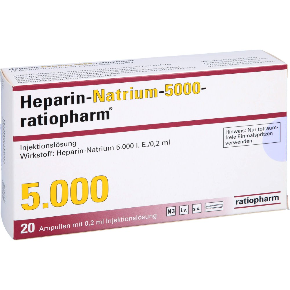 Das Produktfoto zeigt Heparin-Natrium-5.000-Ratiopharm Inj.-L.Ampullen (20 stk) PZN 03170642