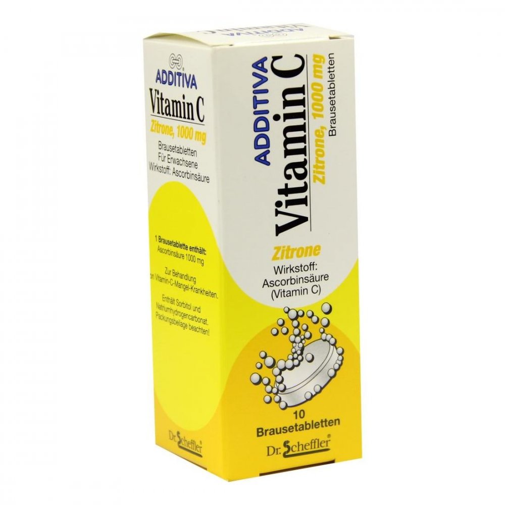 Das Produktfoto zeigt Additiva Vitamin C Brausetabletten Zitrone (10 stk) PZN 03172196