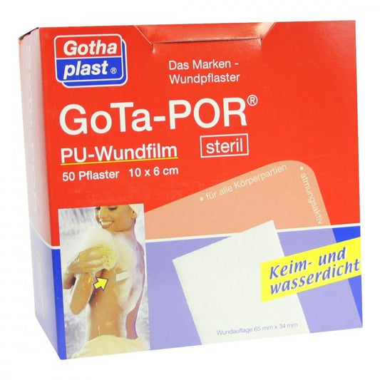 Das Produktfoto zeigt Gota-Por Pu Wundfilm 10x6 Cm Steril Pflaster (50 stk) PZN 03182504