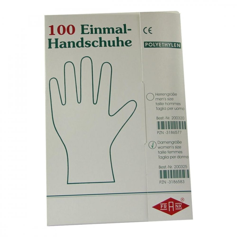 Das Produktfoto zeigt Handschuhe Einmal Damen Polyäthylen (100 stk) PZN 03186583