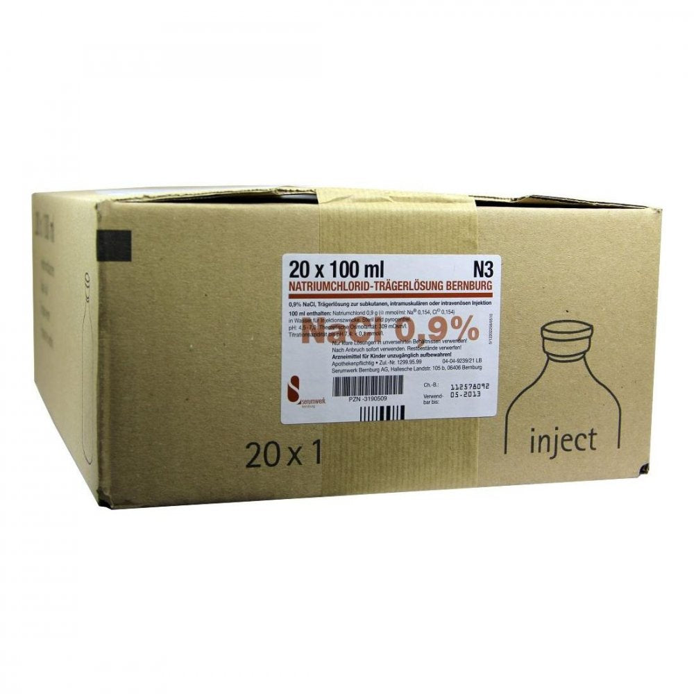 Das Produktfoto zeigt Natriumchlorid Trägerlösung Bernburg Inj.-Lsg. (20X100 ml) PZN 03190509