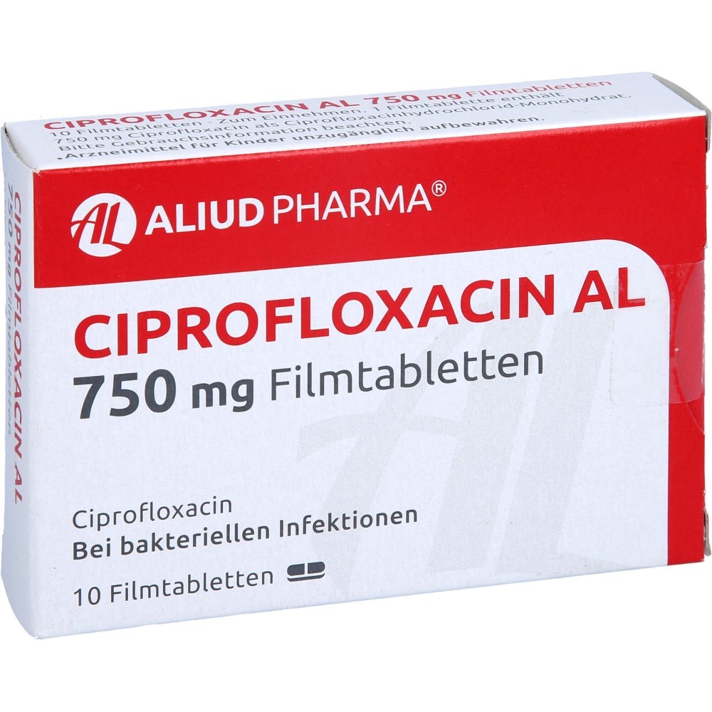 Das Produktfoto zeigt Ciprofloxacin Al 750 Mg Filmtabletten (10 stk) PZN 03195725