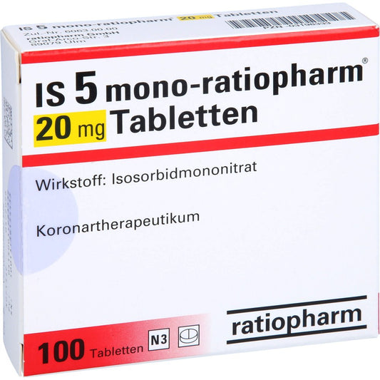 Das Produktfoto zeigt Is 5 Mono-Ratiopharm 20 Mg Tabletten (100 stk) PZN 03198333