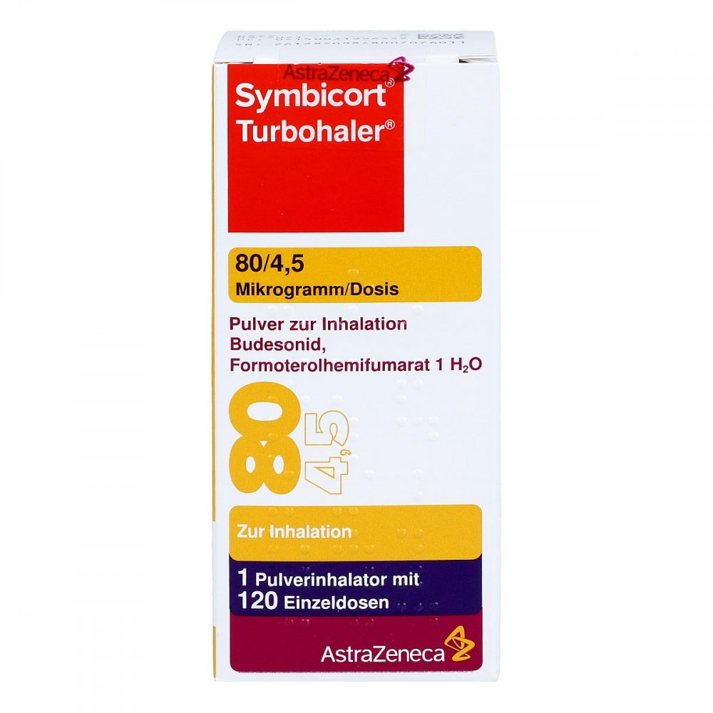 Das Produktfoto zeigt Symbicort Turbohaler 80/4,5 Μg/Dosis 120 Ed (1 stk) PZN 03199634